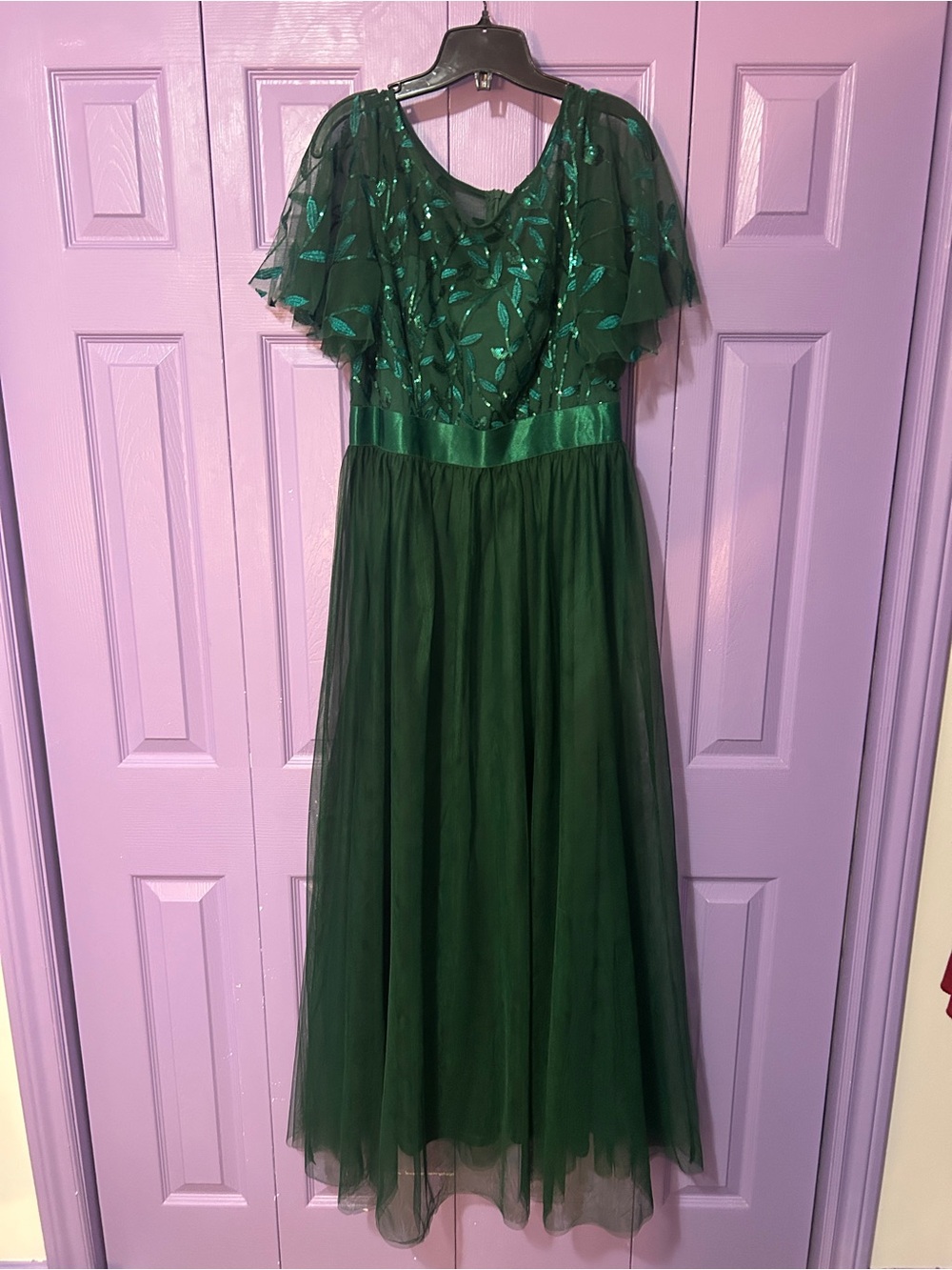 Ever Pretty Emerald Green Sequin Leaf Tulle Maxi Dress